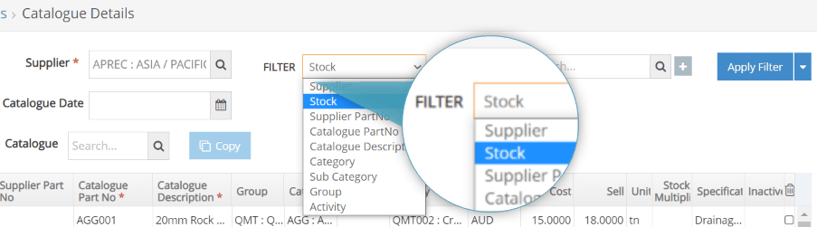 Catalogue filters